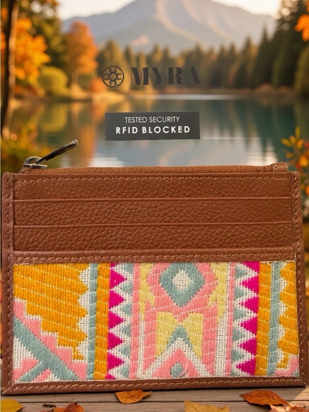 This Pastel Desert Sunrise Myra Leather, Canvas, Slots, Zips ,NWT Card Wallet